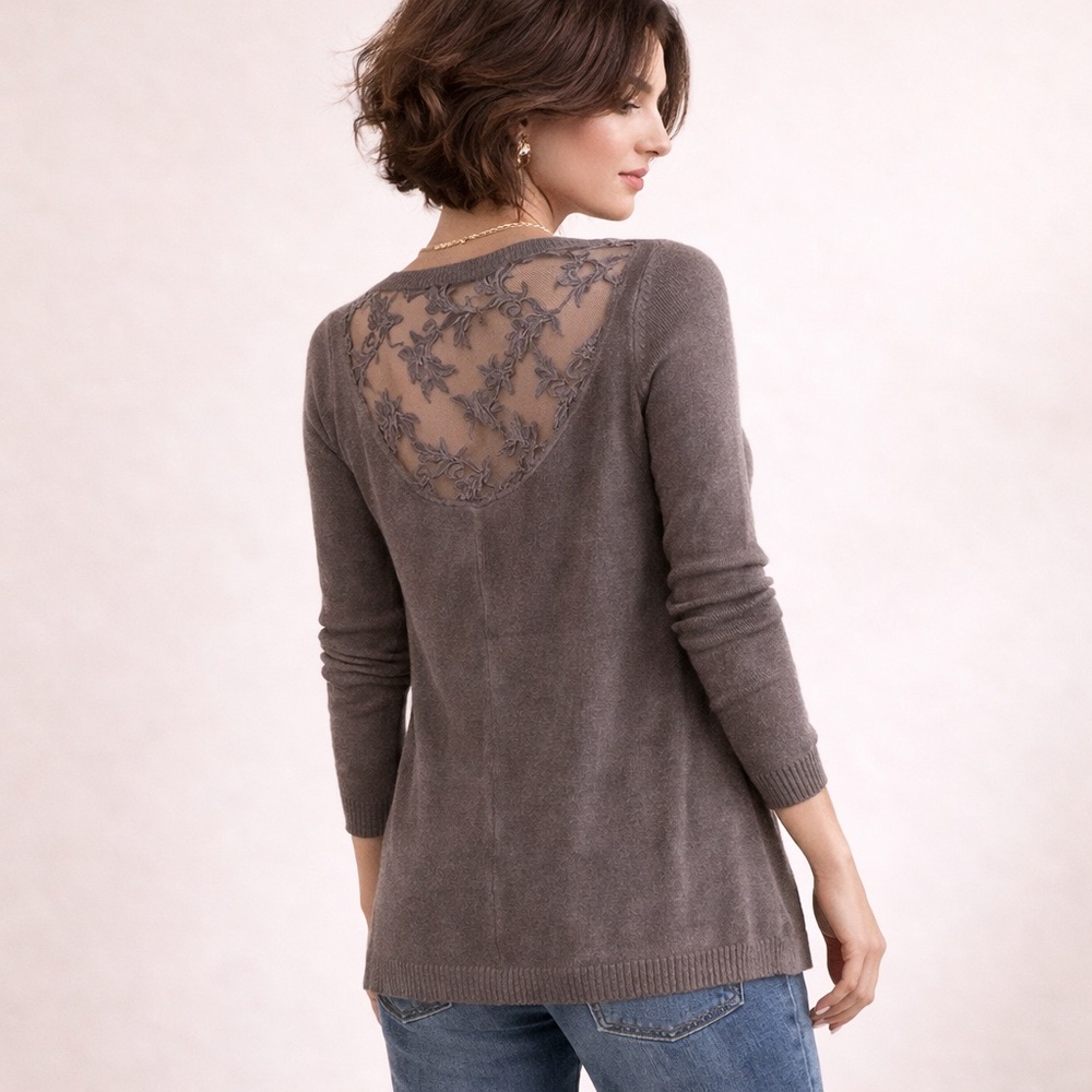 Y2K Nicole Benisti Lace Back Light Knit Cardigan Sweater Lace Back Longline XL
